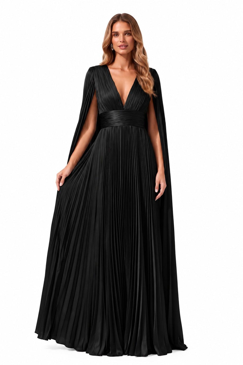 A-Line Floor Length Acetate Satin Special Occasion Dress CS1101 - Black - COCOMELODY